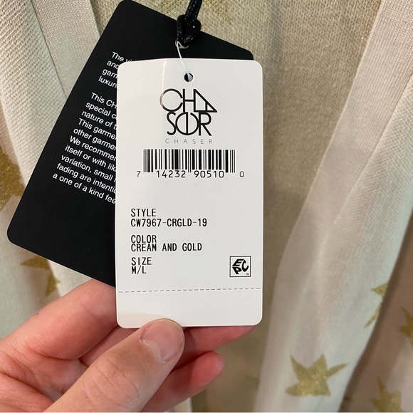 NWT Chaser metallic star knit duster Cream/gold size M/L - Picture 6 of 9